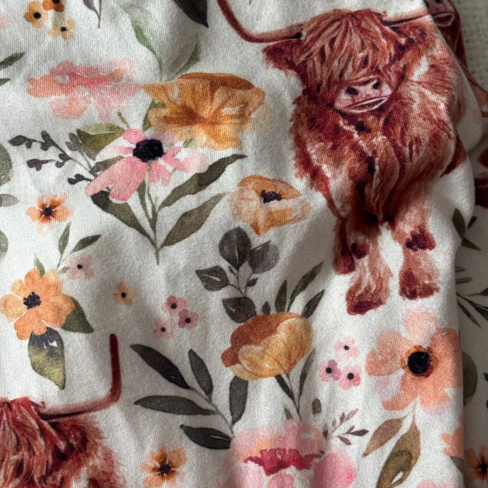 Highland Cow Floral Bell Bottom Outfit Set Pink Western Toddler Girls 4T